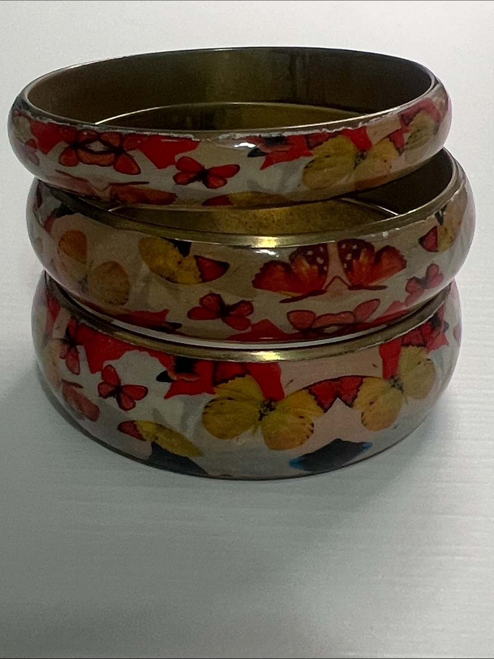 Vintage Butterfly Stacked Brass Bangle Bracelets